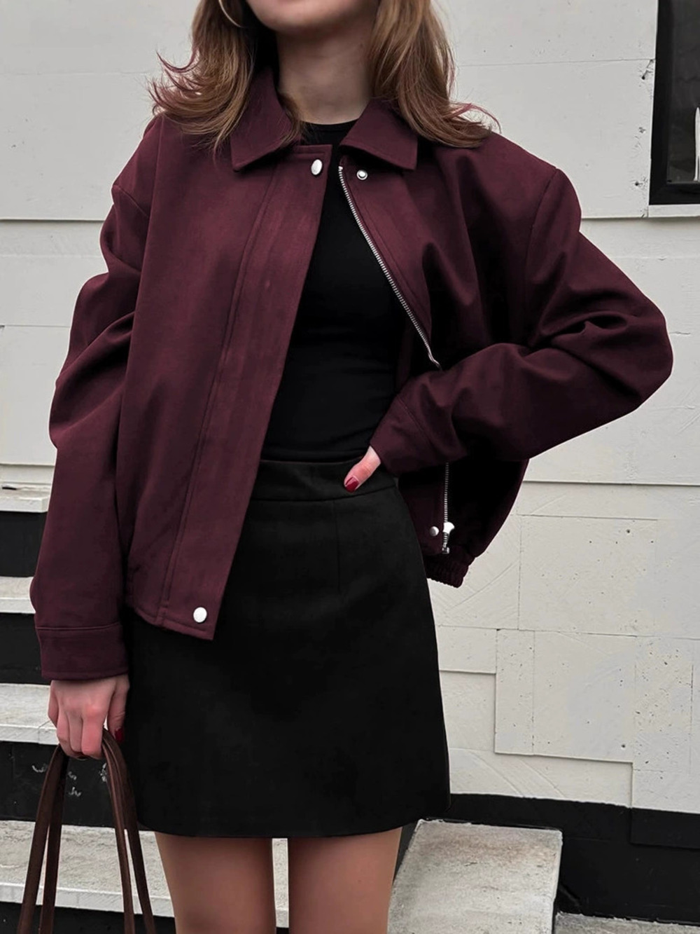 Forever 21 Vintage Burgundy Suede Jacket Winter Casual Workwear